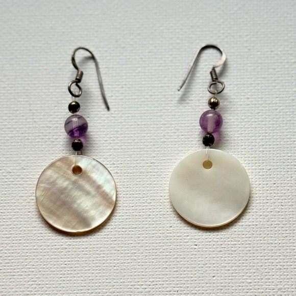 Fluorite & Shell Necklace + 925 Earrings Set - Picture 2 of 6